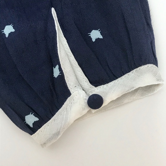E.M. Navy Cat Print Collar Tie Blouse NWOT - Picture 8 of 13